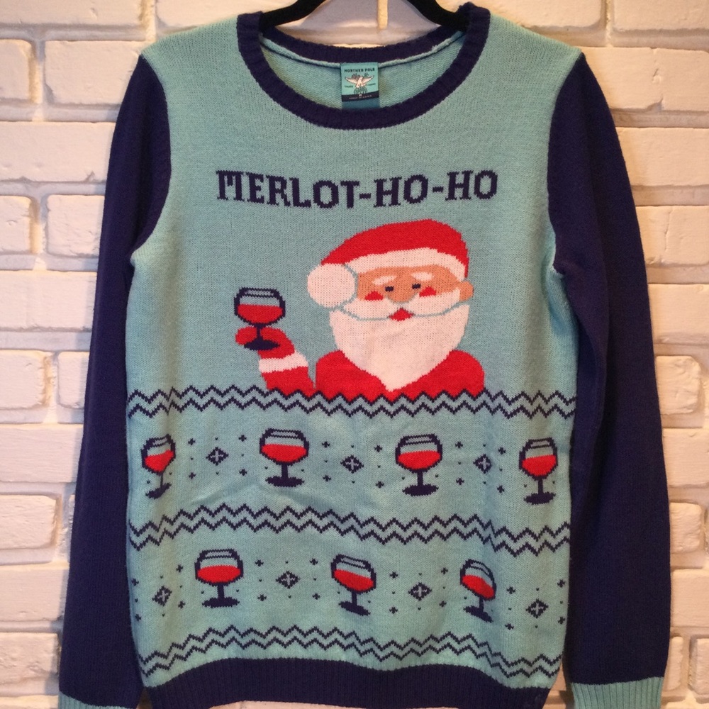 Ugly Christmas Sweater Blue and Red Santa Sweater